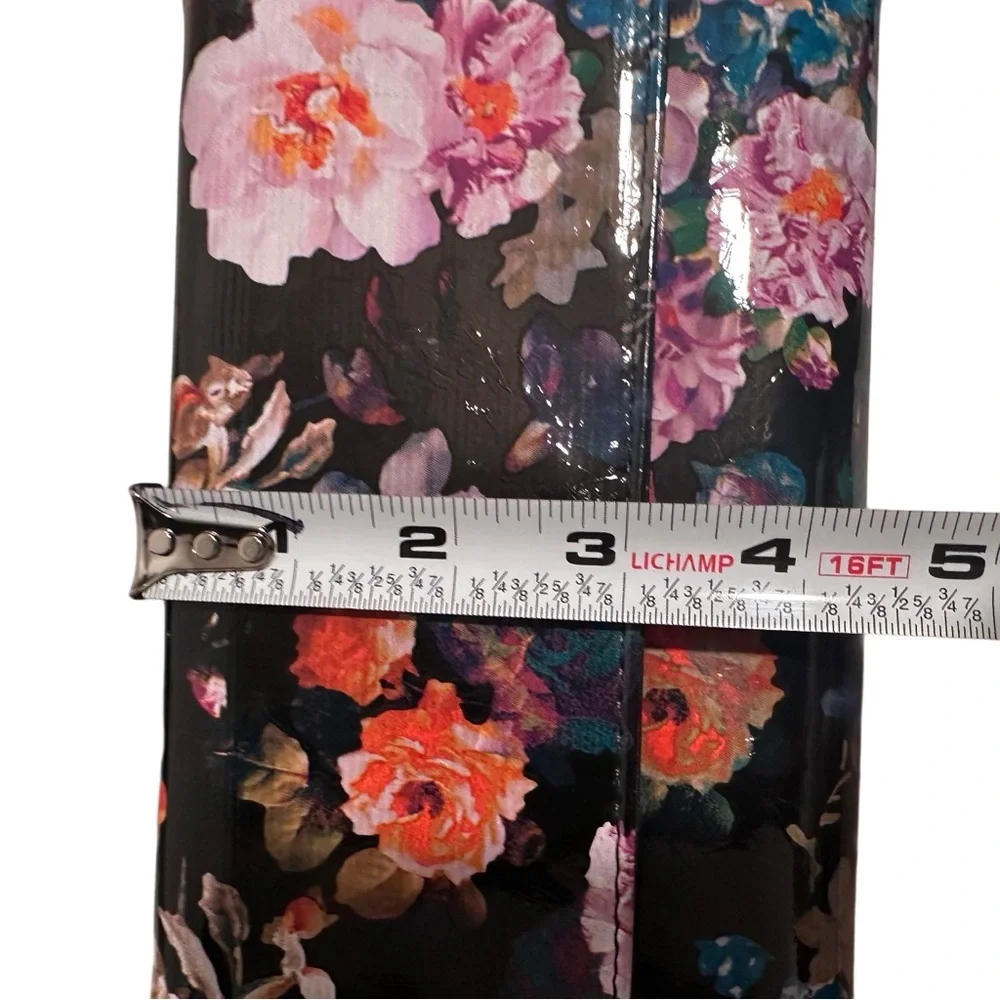 Patent Leather Floral Wallet Clutch in Black with Pink & Orange Flowers GUC